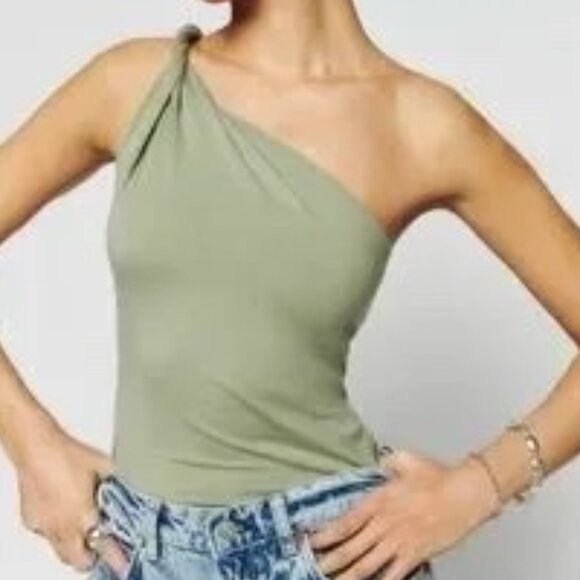 NEW LISTING - Reformation Olive Green One Shoulder Sienne Knit Top - Picture 1 of 5